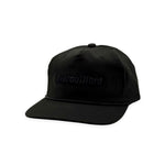Debrouillard black hat with black lettering and black rope