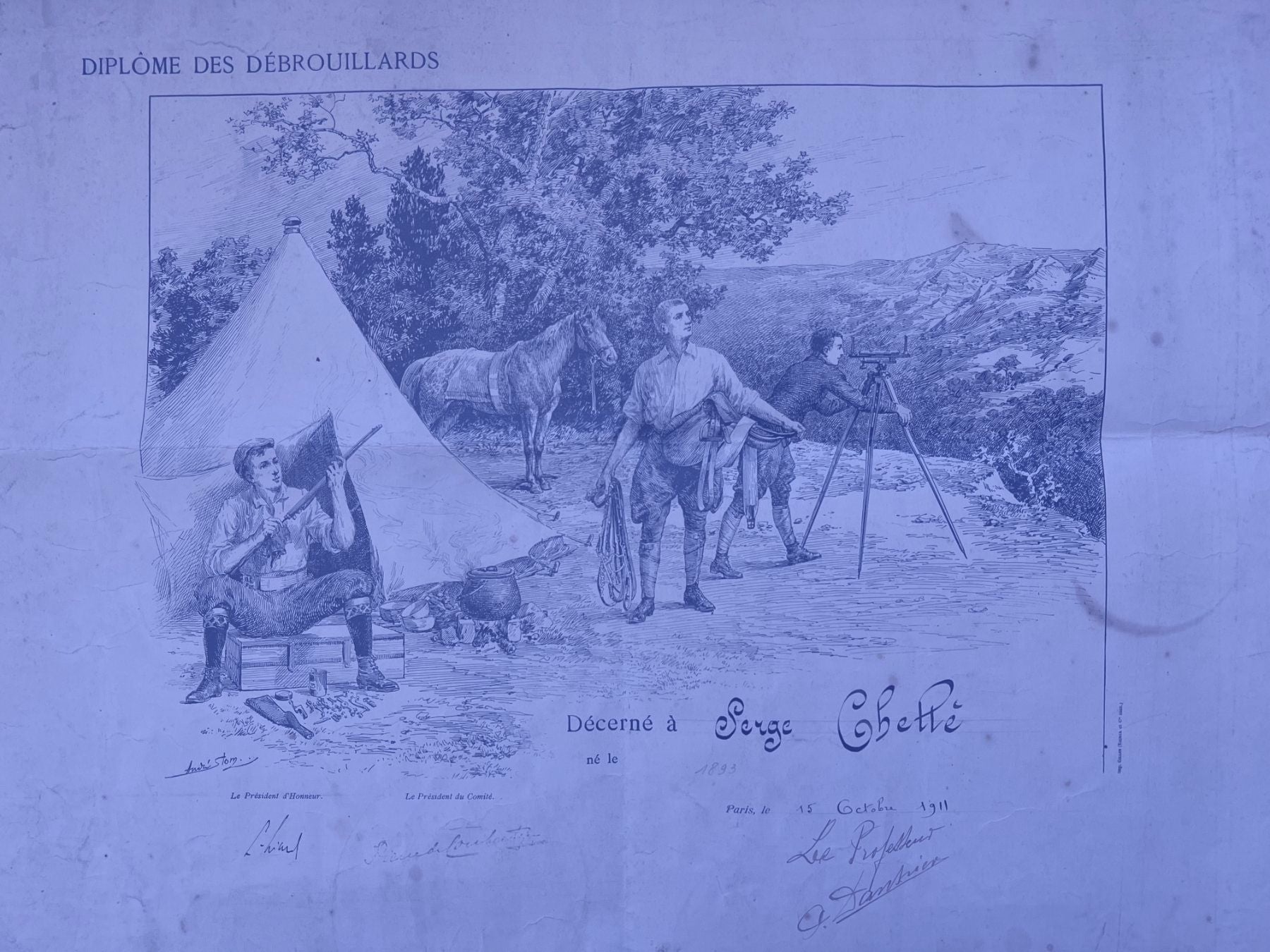 Debrouillard diploma Coubertin signed